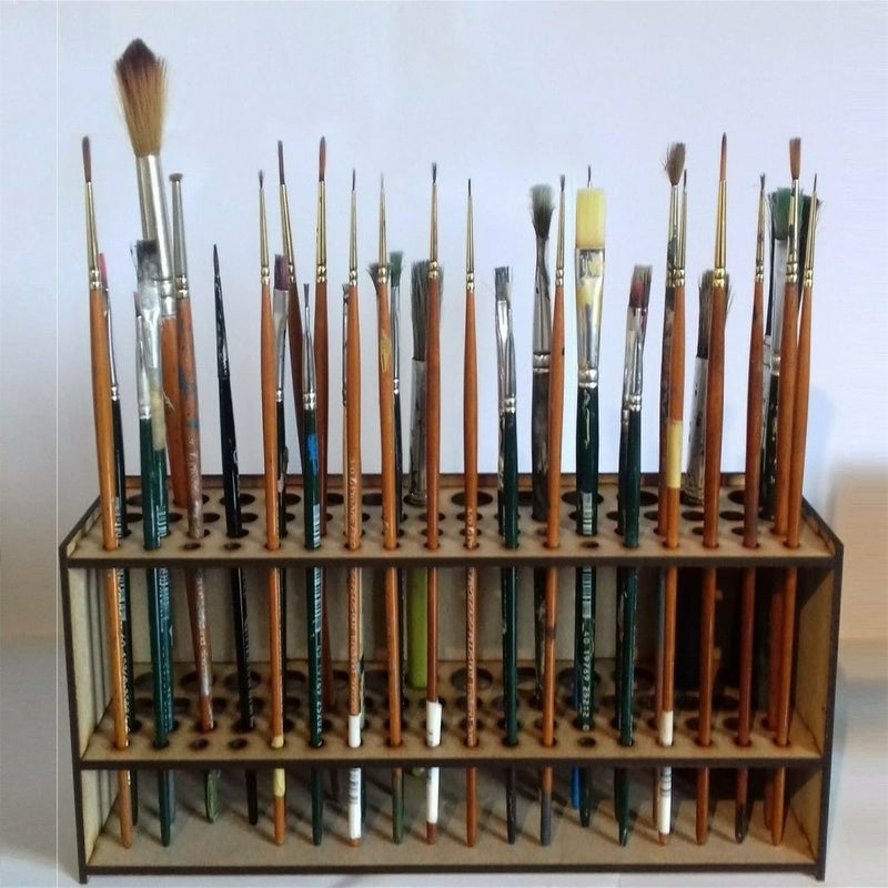 Lovskoo Brush Holder Paintbrush Holder 67 Holes Paint Brush Holders and Organizers Wall Mount Or Freestanding Desk Organizer Stand Holder For Pencils, Pens Stationary Supplies For Men Women - Image 1